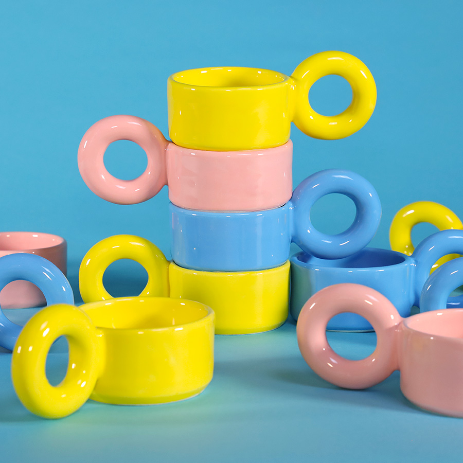 bigloop cups lola mayeras ceramics tableware pink yellow blue cool machine art and design store creative studio (2)